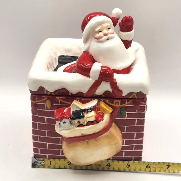 Vtg Santa Down the Chimney Cookie or Candy Jar Ceramic Jackson & Perkins Holiday - Picture 3 of 11